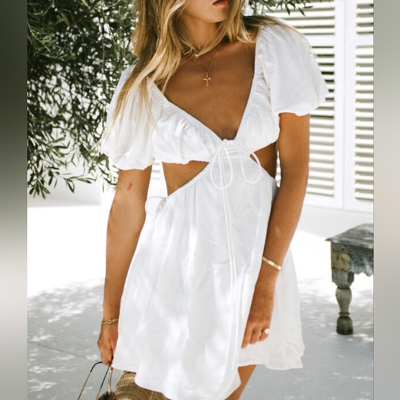 Sabo Australia 100% Cotton Eilish Cutout Puff Short Sleeve White Dress Size M - Picture 1 of 14